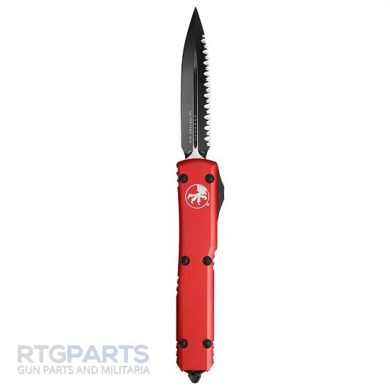 Picture of MICROTECH ULTRATECH D/E OTF AUTOMATIC KNIFE, RED, 3.4 INCH, SERRATED, 122-3RD