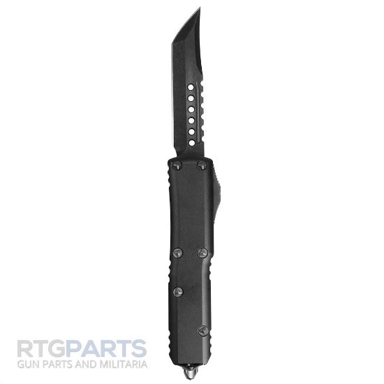 Picture of MICROTECH UTX-85 HELLHOUND DEEP ENGRAVED OTF AUTOMATIC KNIFE, BLACK, 3.125 INCH, 719-1DLCTSH