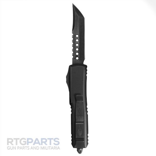 Picture of MICROTECH UTX-85 HELLHOUND DEEP ENGRAVED OTF AUTOMATIC KNIFE, BLACK, 3.125 INCH, 719-1DLCTSH