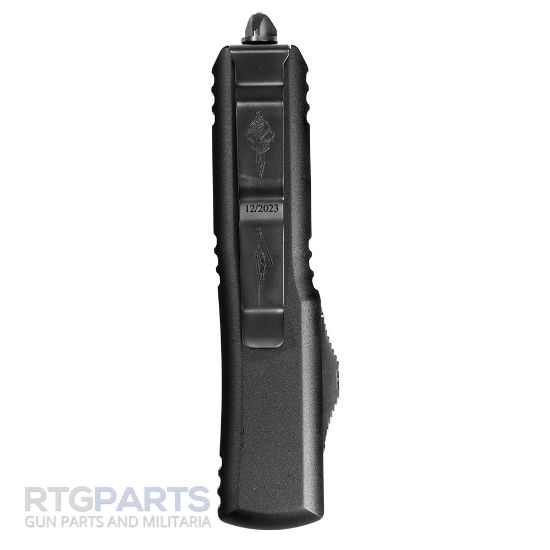 Picture of MICROTECH UTX-85 HELLHOUND DEEP ENGRAVED OTF AUTOMATIC KNIFE, BLACK, 3.125 INCH, 719-1DLCTSH