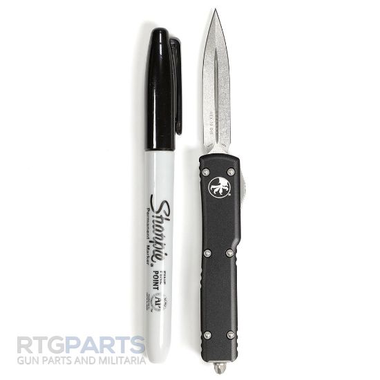 Picture of MICROTECH UTX-70 D/E OTF AUTOMATIC KNIFE, BLACK, 2.4 INCH, STONEWASH, 147-10