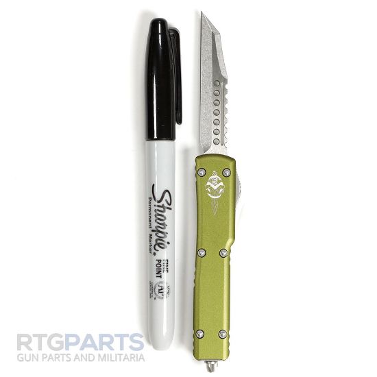 Picture of MICROTECH UTX-70 WARHOUND OTF AUTOMATIC KNIFE, OD GREEN, 2.4 INCH, STONEWASH, 419W-10ODS
