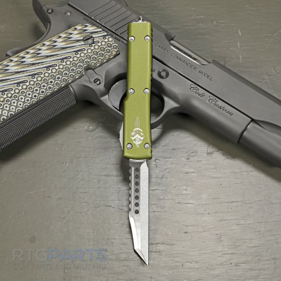 Picture of MICROTECH UTX-70 WARHOUND OTF AUTOMATIC KNIFE, OD GREEN, 2.4 INCH, STONEWASH, 419W-10ODS