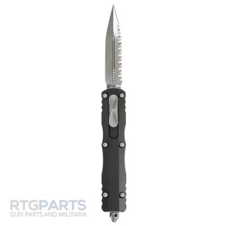 Picture of MICROTECH DIRAC DELTA D/E OTF AUTOMATIC KNIFE, BLACK, 3.75 INCH, APOCALYPTIC, SERRATED, 227-11AP
