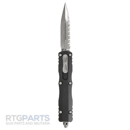 Picture of MICROTECH DIRAC DELTA D/E OTF AUTOMATIC KNIFE, BLACK, 3.75 INCH, APOCALYPTIC, SERRATED, 227-11AP