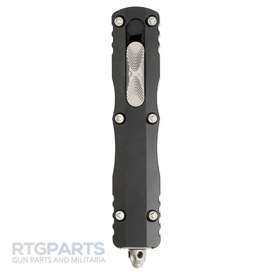 Picture of MICROTECH DIRAC DELTA D/E OTF AUTOMATIC KNIFE, BLACK, 3.75 INCH, APOCALYPTIC, SERRATED, 227-11AP