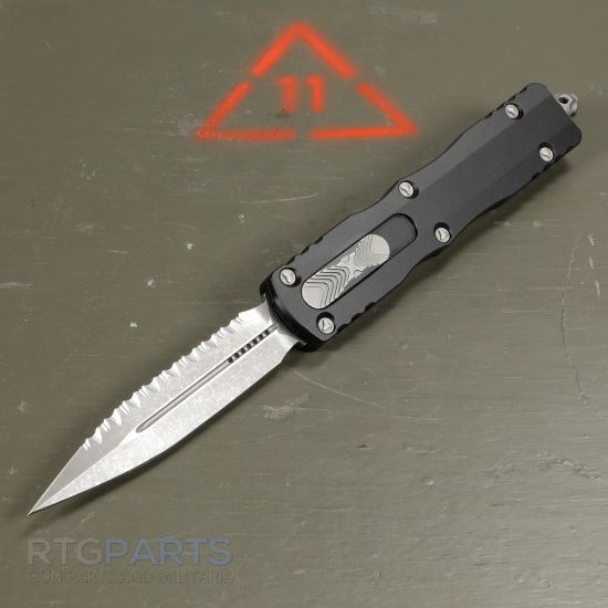 Picture of MICROTECH DIRAC DELTA D/E OTF AUTOMATIC KNIFE, BLACK, 3.75 INCH, APOCALYPTIC, SERRATED, 227-11AP
