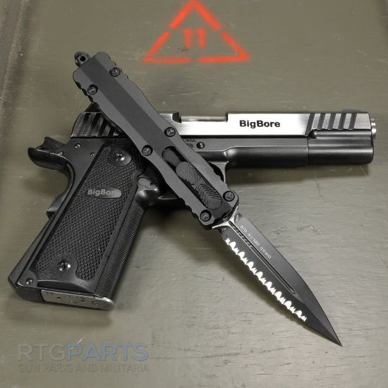 Picture of MICROTECH DIRAC DELTA D/E OTF AUTOMATIC KNIFE, BLACK, 3.75 INCH, TACTICAL, SERRATED, 227-3T