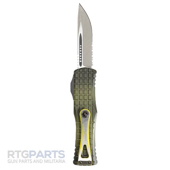 Picture of MICROTECH HERA S/E FRAG OTF AUTOMATIC KNIFE, GRENADE GREEN, 3 INCH, APOCALYPTIC, SERRATED, 703-12APFRGS
