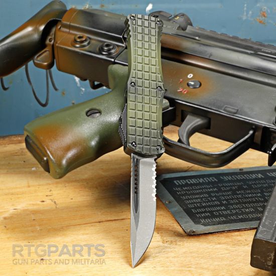 Picture of MICROTECH HERA S/E FRAG OTF AUTOMATIC KNIFE, GRENADE GREEN, 3 INCH, APOCALYPTIC, SERRATED, 703-12APFRGS