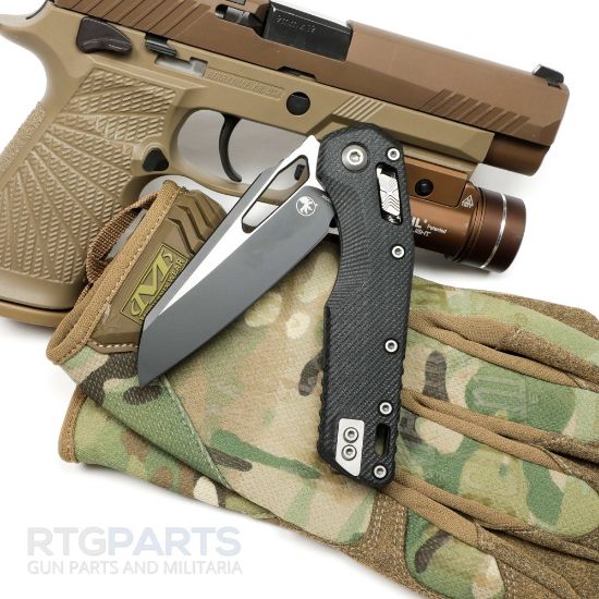 Picture of MICROTECH STANDARD ISSUE MSI, S/E, RAM-LOK, BLACK G10, 3.9 INCH, TWO-TONE, 210-1FLGTBK