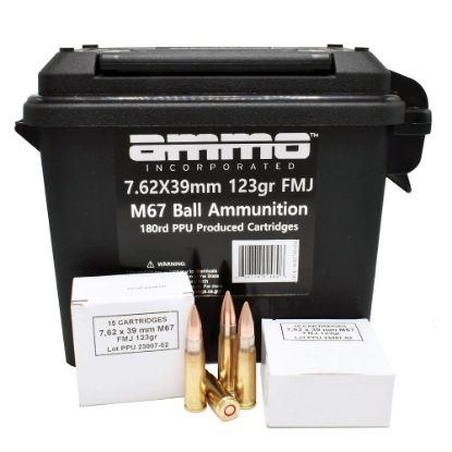 Picture of AMMO INC M67 7.62X39 BRASS CASED 123GR FMJ, 180RD CAN