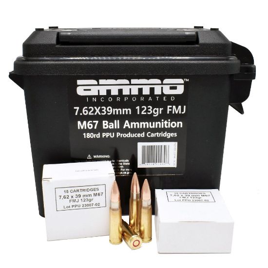 Picture of AMMO INC M67 7.62X39 BRASS CASED 123GR FMJ, 180RD CAN