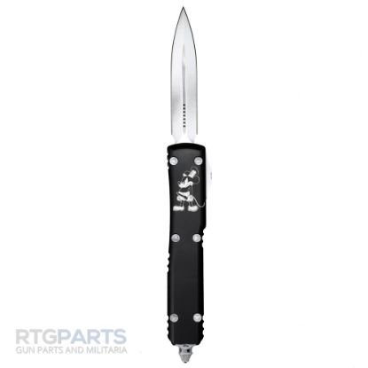 Picture of MICROTECH ULTRATECH STEAMBOAT WILLIE, D/E OTF, BLACK, 3.4 INCH, DISTRESSED WHITE, 122-1SB