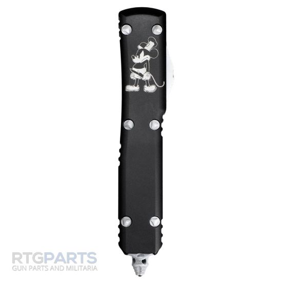 Picture of MICROTECH ULTRATECH STEAMBOAT WILLIE, D/E OTF, BLACK, 3.4 INCH, DISTRESSED WHITE, 122-1SB
