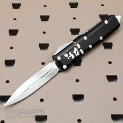 Picture of MICROTECH UTX-85 STEAMBOAT WILLIE D/E OTF AUTOMATIC KNIFE, BLACK, 3.125 INCH, DISTRESSED WHITE, 232-1SB