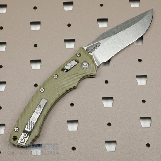 Picture of MICROTECH AMPHIBIAN, S/E, RAM-LOK, OD GREEN, FLUTED G10, 3.9 INCH, STONEWASH, 137RL-10FLGTOD