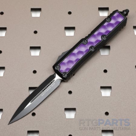 Picture of MICROTECH DAYTONA D/E OTF AUTOMATIC KNIFE, BLACK/PURPLE BUBBLE INLAY, 3.125 INCH, 126-1BIPUS