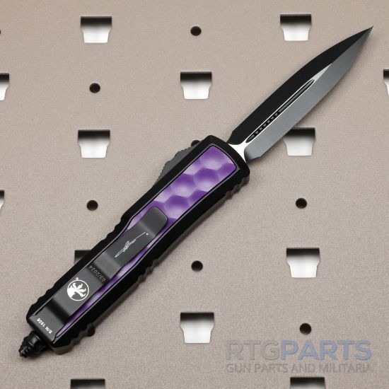 Picture of MICROTECH DAYTONA D/E OTF AUTOMATIC KNIFE, BLACK/PURPLE BUBBLE INLAY, 3.125 INCH, 126-1BIPUS