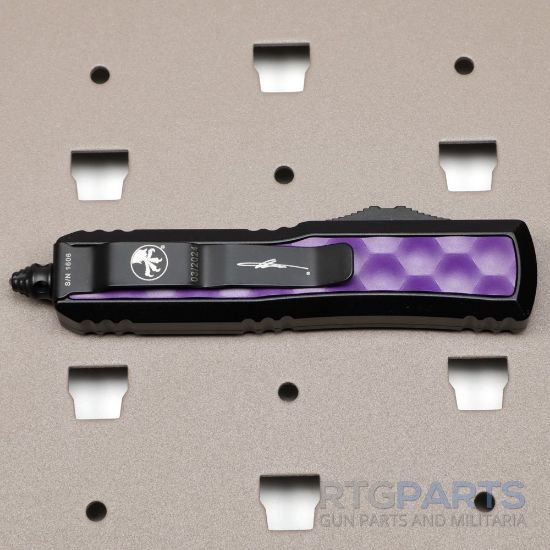 Picture of MICROTECH DAYTONA D/E OTF AUTOMATIC KNIFE, BLACK/PURPLE BUBBLE INLAY, 3.125 INCH, 126-1BIPUS