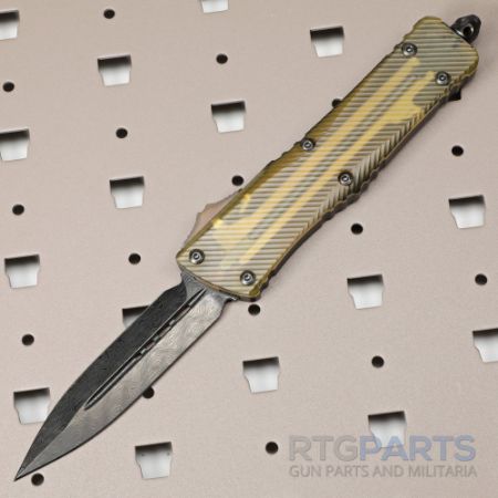 Picture of MICROTECH COMBAT TROODON SHADOW D/E OTF, BLACK/ULTEM, 3.75 INCH, DLC DAMASCUS SIGNATURE SERIES, 142-16DLCTULS