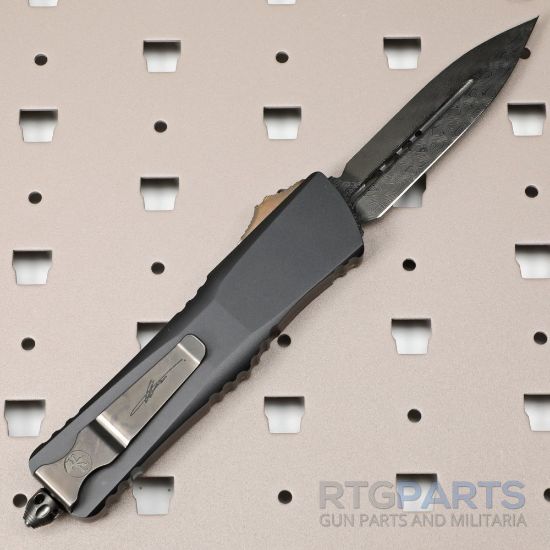 Picture of MICROTECH COMBAT TROODON SHADOW D/E OTF, BLACK/ULTEM, 3.75 INCH, DLC DAMASCUS SIGNATURE SERIES, 142-16DLCTULS