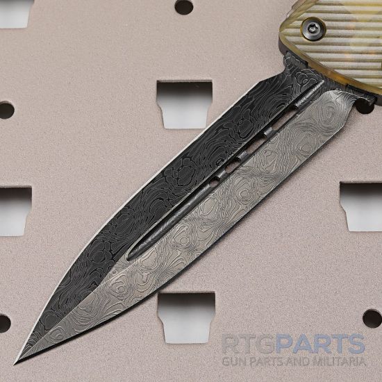 Picture of MICROTECH COMBAT TROODON SHADOW D/E OTF, BLACK/ULTEM, 3.75 INCH, DLC DAMASCUS SIGNATURE SERIES, 142-16DLCTULS
