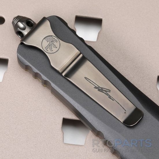 Picture of MICROTECH COMBAT TROODON SHADOW D/E OTF, BLACK/ULTEM, 3.75 INCH, DLC DAMASCUS SIGNATURE SERIES, 142-16DLCTULS