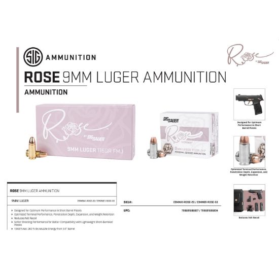 Picture of SIG AMMO 9MM 115GR ELITE BALL ROSE FMJ, DESIGNED FOR SHORT BARRELS, 50RD BOX