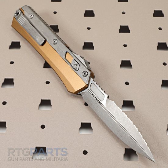 Picture of MICROTECH GLYKON D/E OTF AUTOMATIC KNIFE, TAN, 3.75 INCH, TOP SERRATED, APOCALYPTIC, 184-11APTA