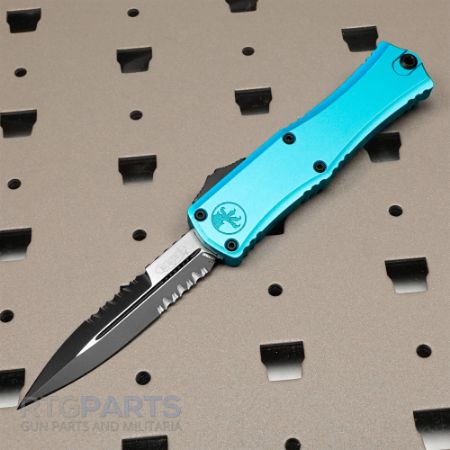 Picture of MICROTECH HERA II MINI D/E BAYONET OTF, AUTOMATIC KNIFE, TURQUOISE, 3 INCH, SERRATED, 1701M-4TQ