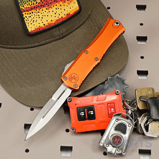 Picture of MICROTECH HERA II MINI D/E BAYONET OTF, AUTOMATIC KNIFE, ORANGE, 3 INCH, STONEWASH, 1701M-10OR
