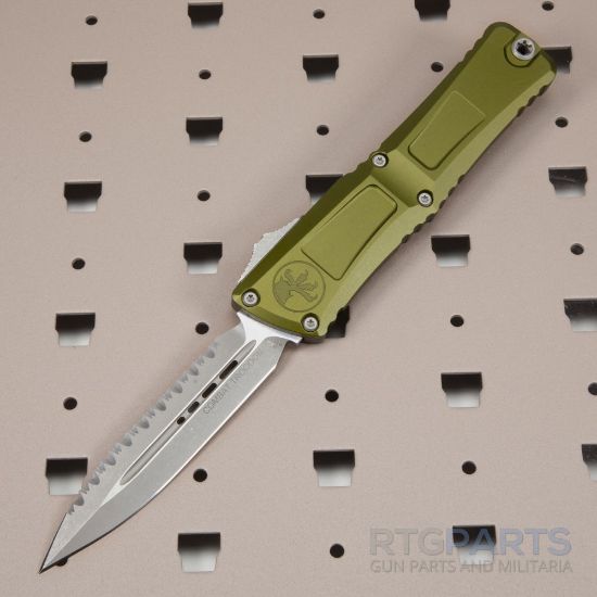 Microtech Combat Troodon Gen III, D/E OTF, Automatic Knife, OD Green, Apocalyptic, (4.00 Inch), Partially Serrated, Double Edge, Dagger, M390MK, Made in the USA, 841768167693, MICROTECH-1142-11APOD, RTG Parts