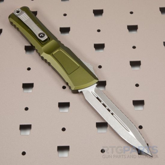 Microtech Combat Troodon Gen III, D/E OTF, Automatic Knife, OD Green, Apocalyptic, (4.00 Inch), Partially Serrated, Double Edge, Dagger, M390MK, Made in the USA, 841768167693, MICROTECH-1142-11APOD, RTG Parts