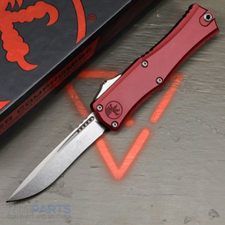 Picture of MICROTECH HERA II MINI S/E RECURVE OTF, AUTOMATIC KNIFE, MERLOT, 3 INCH, STONEWASH, 1705M-10MR