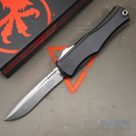 Picture of MICROTECH HERA II RECURVE OTF AUTOMATIC KNIFE, BLACK, 4 INCH, STONEWASH, 1705-10