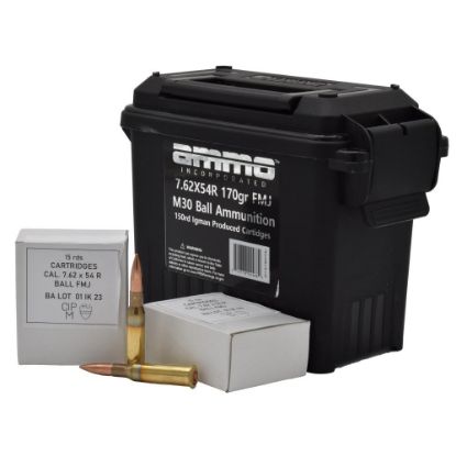 Picture of AMMO INC 7.62X54R BRASS CASED 170GR FMJ M30 BALL, 150RD CAN