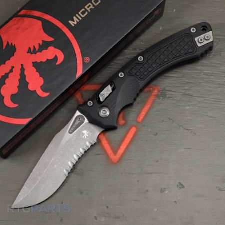 Picture of MICROTECH AMPHIBIAN, S/E, RAM-LOK, BLACK, FRAG G10, 3.9 INCH, APOCALYPTIC, SERRATED, 137RL-11APFRGTBK