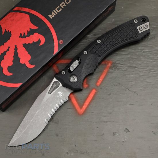 Picture of MICROTECH AMPHIBIAN, S/E, RAM-LOK, BLACK, FRAG G10, 3.9 INCH, APOCALYPTIC, SERRATED, 137RL-11APFRGTBK