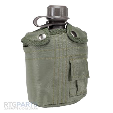 Mil-Tec USGI Style 1-Quart Canteen with OD Green Cover, With Alive Clips, Reproduction, BIN-1303, RTG Parts