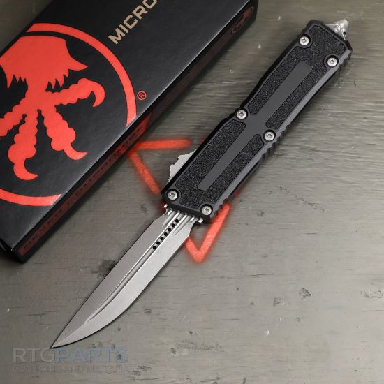 Picture of MICROTECH SCARAB II GEN III D/E-S OTF AUTOMATIC KNIFE, BLACK, 3.9 INCH, APOCALYPTIC, 1180-10AP