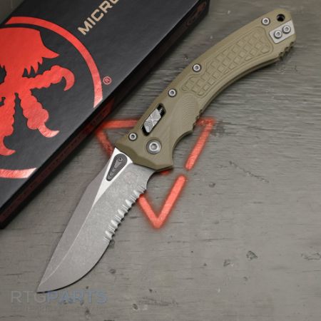 Picture of MICROTECH AMPHIBIAN, S/E, RAM-LOK, OD GREEN, FRAG G10, 3.9 INCH, APOCALYPTIC, SERRATED, 137RL-11APFRGTOD