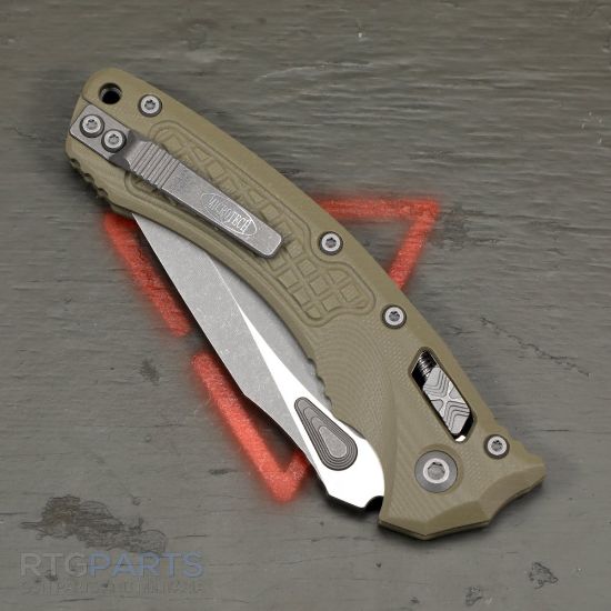 Picture of MICROTECH AMPHIBIAN, S/E, RAM-LOK, OD GREEN, FRAG G10, 3.9 INCH, APOCALYPTIC, SERRATED, 137RL-11APFRGTOD