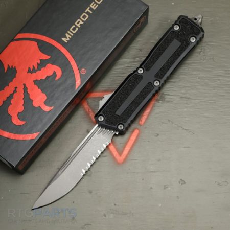 Picture of MICROTECH SCARAB II GEN III S/E OTF AUTOMATIC KNIFE, BLACK, 3.9 INCH, APOCALYPTIC, SERRATED, 1278-11AP
