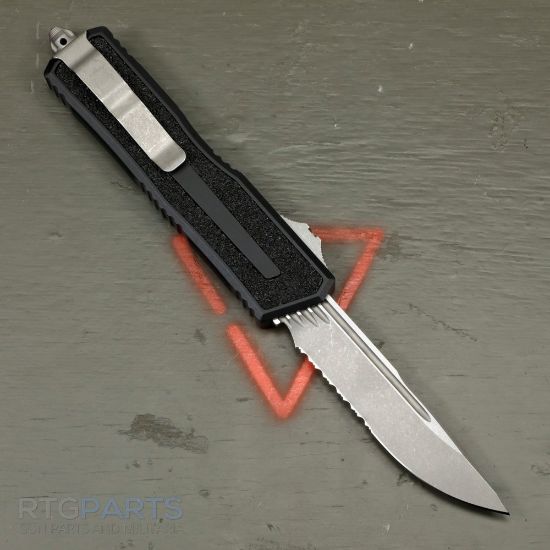 Picture of MICROTECH SCARAB II GEN III S/E OTF AUTOMATIC KNIFE, BLACK, 3.9 INCH, APOCALYPTIC, SERRATED, 1278-11AP