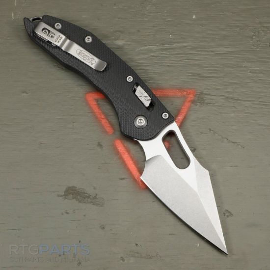 Picture of MICROTECH STITCH, S/E, RAM-LOK, BLACK FLUTED G10, 3.7 INCH, STONEWASH, 169RL-10FLGTBK