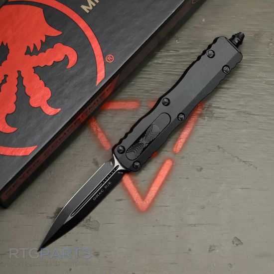 Picture of MICROTECH DIRAC D/E OTF AUTOMATIC KNIFE, BLACK, 2.9 INCH, BLACK BLADE, 225-1T