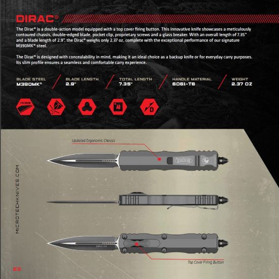Picture of MICROTECH DIRAC D/E OTF AUTOMATIC KNIFE, BLACK, 2.9 INCH, BLACK BLADE, 225-1T