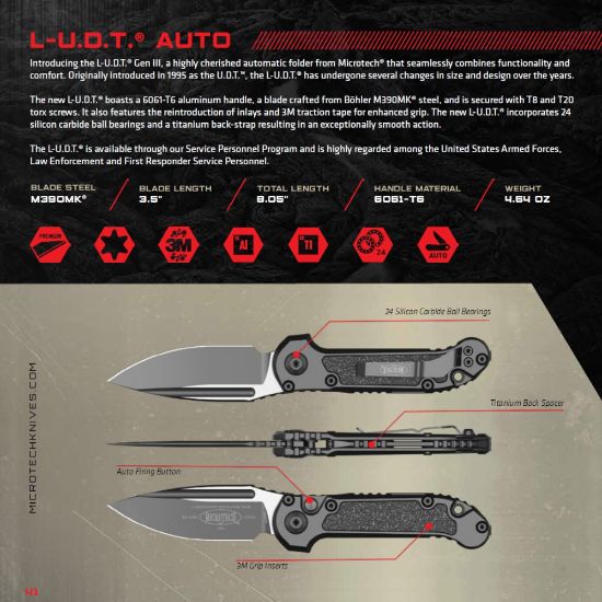 Picture of MICROTECH LUDT GEN III AUTO KNIFE, S/E, 3.5 INCH, BLACK APOCALYPTIC, 1135-1AP