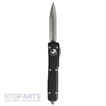 Picture of MICROTECH ULTRATECH D/E OTF AUTOMATIC KNIFE, BLACK, 3.4 INCH, STONEWASH, SERRATED, 122-12